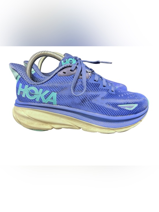 Hoka One One Shoes - Hoka Clifton 9 Womens Running Shoes 8B teal logo on a bellwether blue